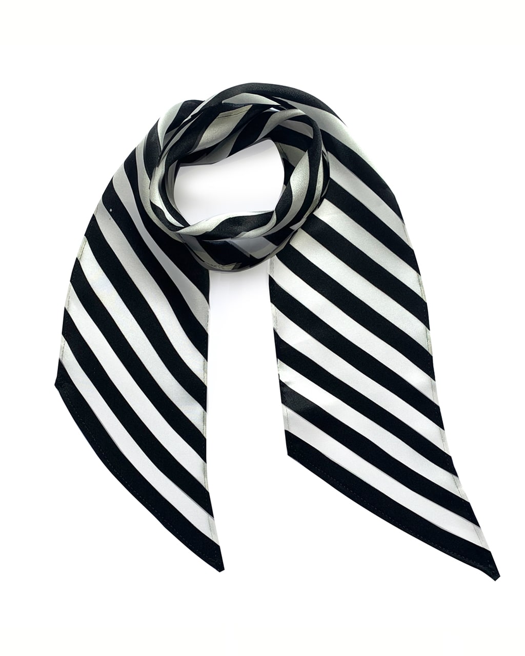 Stripy Silk Neck Scarf Black & White