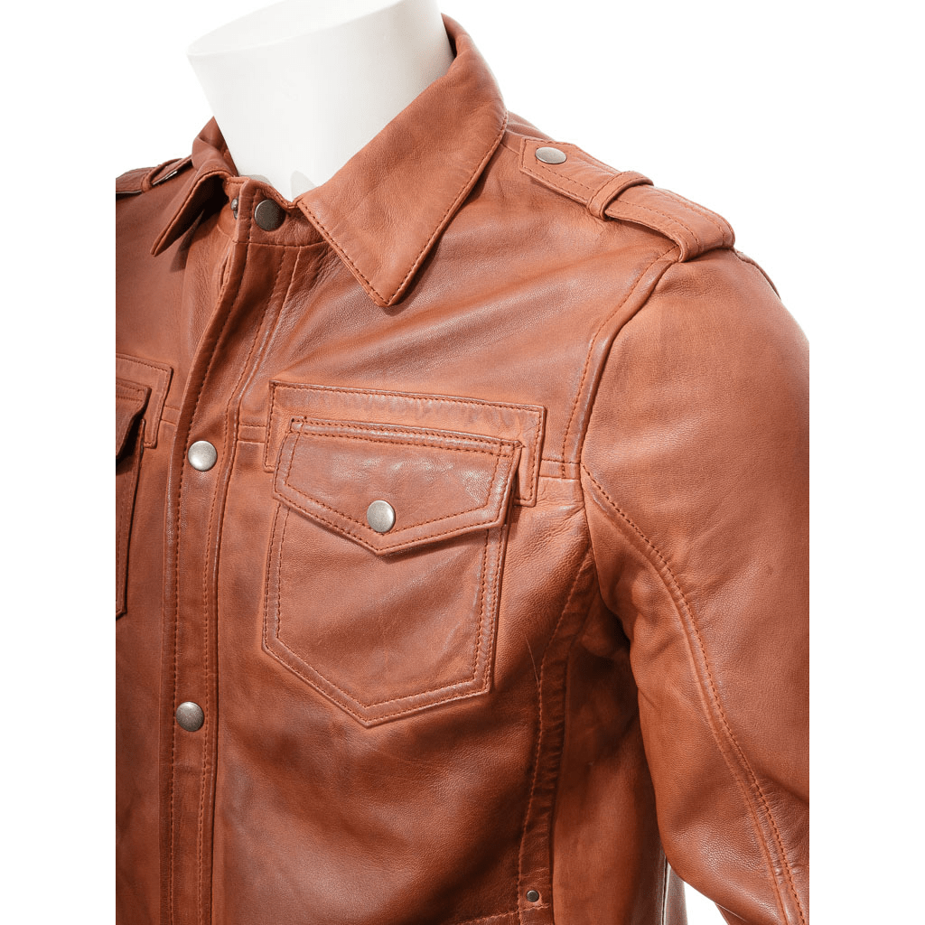 MEN BROWN LEATHER SHIRT JACKET NORWICH