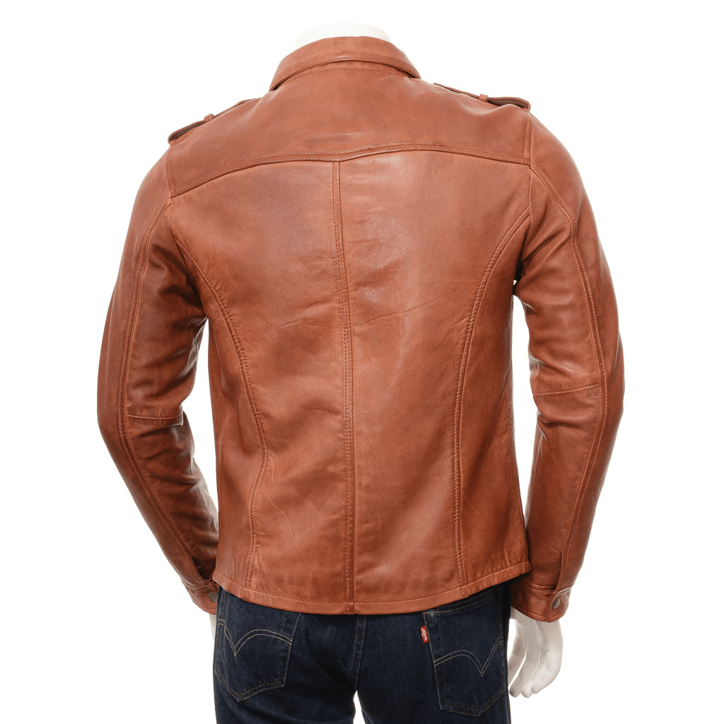 MEN BROWN LEATHER SHIRT JACKET NORWICH