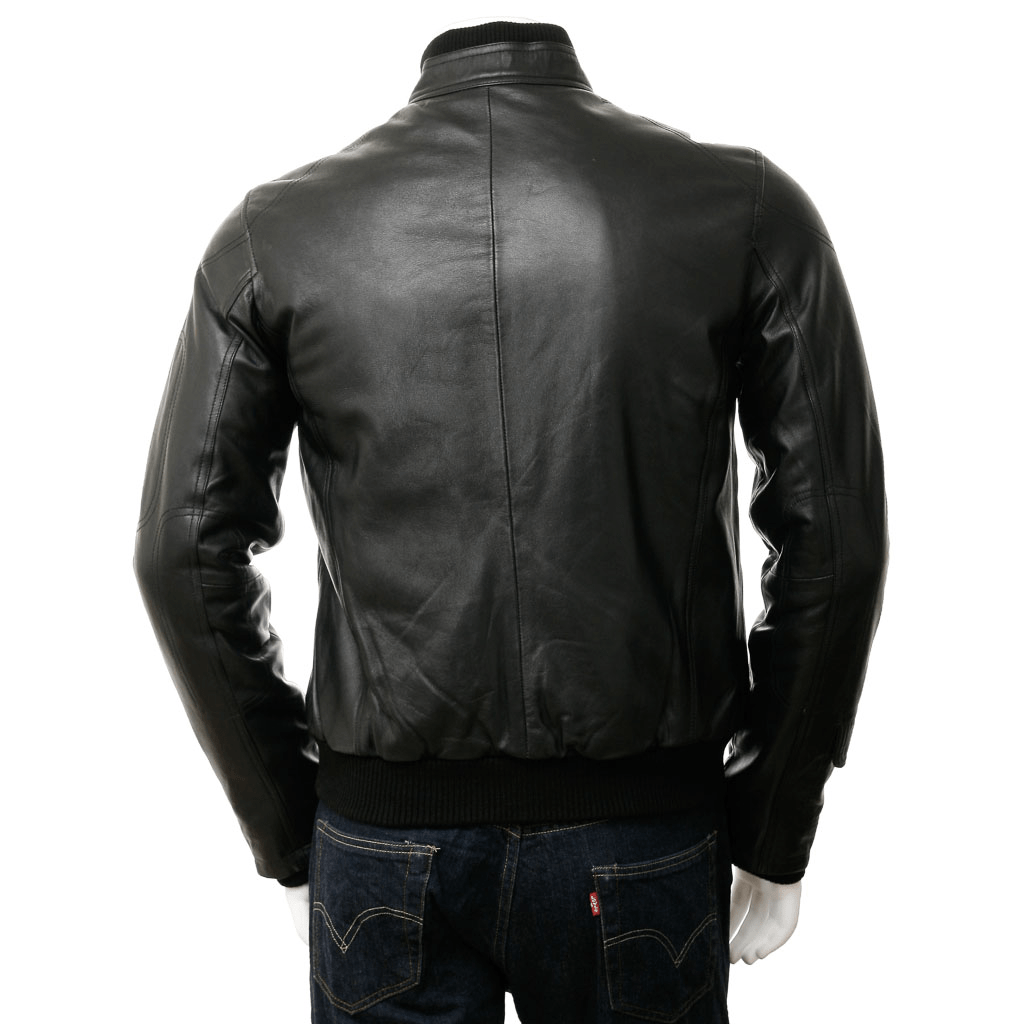 MEN LEATHER BOMBER JACKET IN BLACK GATES