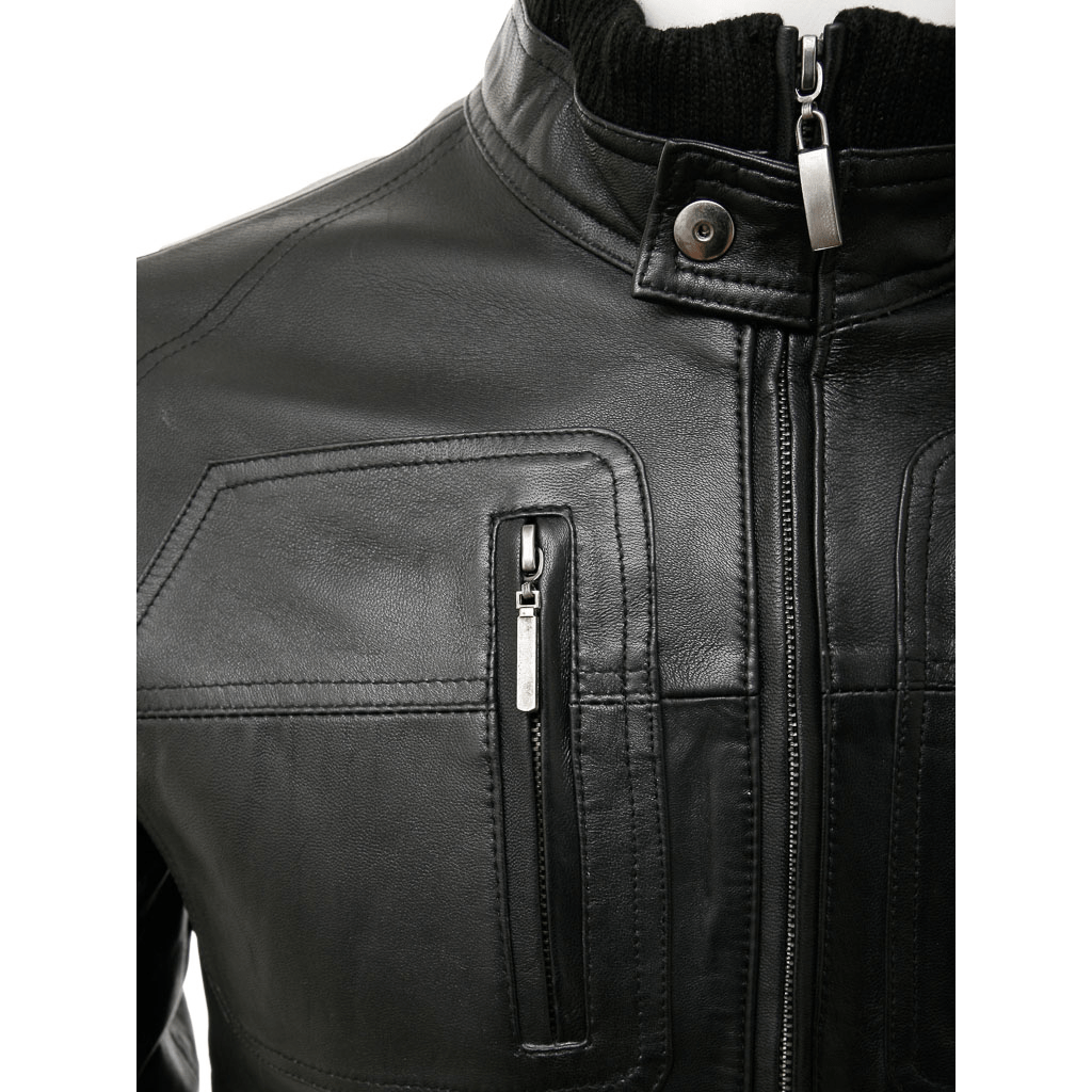 MEN LEATHER BOMBER JACKET IN BLACK GATES